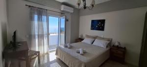 阿齐亚·佩拉加·基西拉佩拉吉亚海滩一室公寓酒店的一间卧室设有一张床和一个大窗户