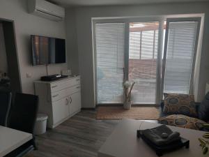 摩拉瓦托普利采Apartma Rakita的带沙发和电视的客厅