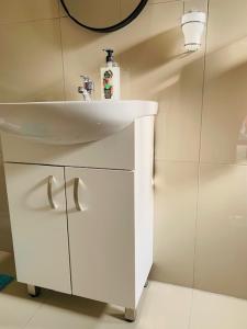 鲁德普特Ouklip Place Hotels的浴室设有白色水槽和镜子