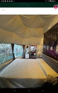 DecimomannuPodere Kiri Dome Experience的帐篷内一间卧室,配有一张大床