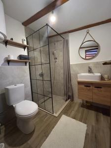 维索科RELAX HOME Visoko的带淋浴、卫生间和盥洗盆的浴室