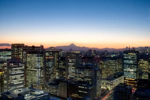东京Mandarin Oriental, Tokyo的日落时分享有城市天际线的景致