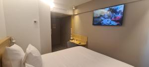 勒梅尼尔阿姆洛Geographotel Paris-Roissy CDG Airport的一间墙上挂有电视的房间