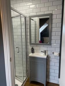 纽基Skyline Guesthouse的一间带水槽和镜子的浴室