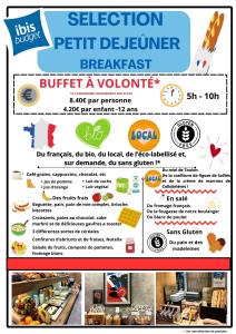 土伦Ibis Budget Toulon Centre的一张带食物照片的餐厅的传单
