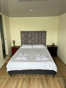 马尼萨莱斯Ecohotel Java的一间卧室配有一张带两条白色毛巾的床
