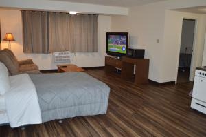 BassanoA1 Motel And Campground的配有一张床和一台平面电视的酒店客房