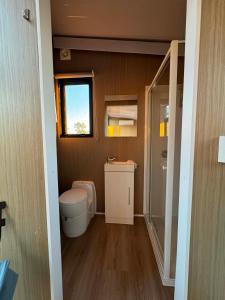 Mountview Getaway的一间带卫生间和窗户的小浴室