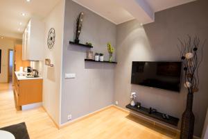 雷克雅未克城市舒适公寓的客厅设有壁挂式平面电视。