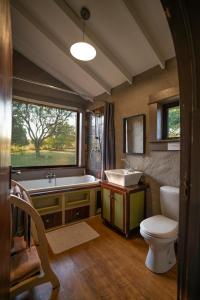 马加利斯堡Kokopelli farm的带浴缸、卫生间和盥洗盆的浴室