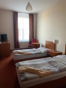 扎泰茨策尼奥廖尔扎泰茨酒店的酒店客房设有三张床和窗户。