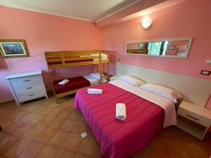 皮雅诺迪索伦托短笛天堂乡村民宿的一间卧室配有一张床和一张双层床。