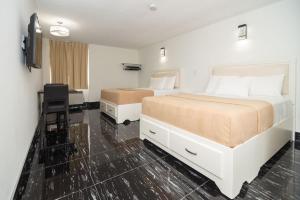 尼亚加拉瀑布外交汽车旅馆的酒店客房配有两张床和一张书桌