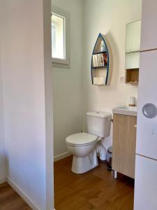 米米藏Chambre indépendante et paisible dans maison neuve的一间带卫生间、水槽和窗户的浴室