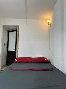 河内Pan Housing Hostel & Residence的一间卧室配有一张红色枕头的床