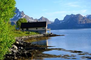 拉姆贝格Minkfarmen, Spacious seaside cabin with scenic view的山湖岸的房子