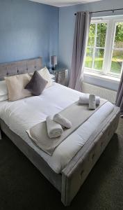 巴尔马哈Balmaha Lodges and Apartments的卧室内的一张带枕头的大床