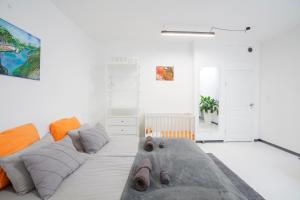 莱顿Design Family Apartment in Leiden Center 6p & baby的中间设有带大床的客厅