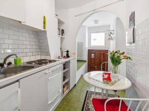隆科索普拉阿斯科纳Studio Casa Schalom-1 by Interhome的白色的厨房配有水槽和桌子