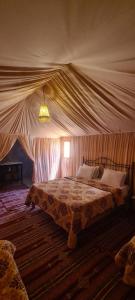 杜兹CAMP ABDELMOULA的一间卧室配有一张带天蓬的床