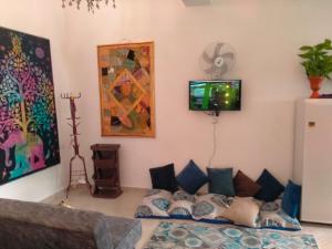 达哈布Studio的客厅配有沙发和墙上的电视