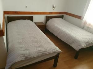 贝拉内Etno Selo VRELO & CAMPING Bikers friendly的两张睡床彼此相邻,位于一个房间里