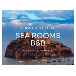 伊斯基亚Sea Rooms Ischia B&B的海报为海洋中的岛屿上的度假村