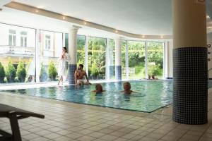 玛丽亚温泉Spa & Wellness Hotel Olympia Marienbad的一群人在游泳池里