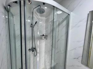 马贝拉SL Marbella的浴室里设有玻璃门淋浴