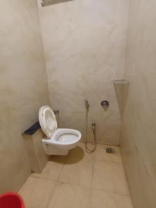 印多尔Hotel Lakshya Sheesh Mahal Indore的浴室位于隔间内,设有白色卫生间。