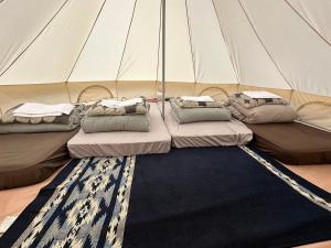 富士河口湖森と湖の楽園ＷorkshopＣampＲesort的帐篷里三张床