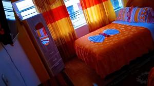 普诺HOSTAL ACUARIUS PUNO的一间小卧室,配有床和窗户