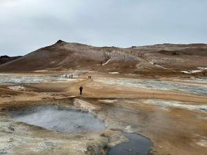 VíðirhóllGrímstunga Guesthouse Hólsfjöll的一群人走在泥土上