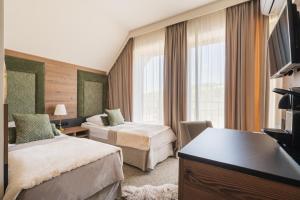 斯扎法拉瑞Termy Szaflary的酒店客房设有两张床和电视。