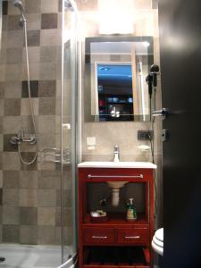 圣卡洛斯-德巴里洛切Bariloche Home Suites的带淋浴、盥洗盆和卫生间的浴室