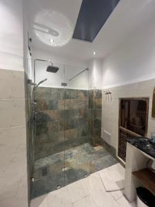 马拉喀什耶南埃尔卡迪摩洛哥传统庭院住宅的带淋浴的浴室和玻璃门
