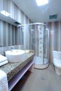 乌兰巴托卓洛酒店的一间带水槽、淋浴和卫生间的浴室