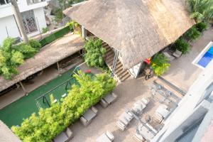 拉各斯河豚酒店的享有带游泳池的度假村的顶部景致