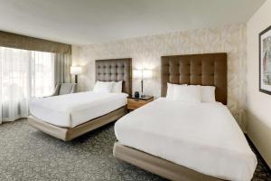 伯明翰Drury Inn & Suites Birmingham Lakeshore Drive的酒店客房设有两张床和窗户。