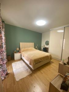 SelíniaSelini apartment的一间卧室配有一张大床和镜子