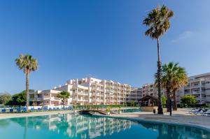 波尔蒂芒TURIM Estrela do Vau Hotel的棕榈树酒店和游泳池