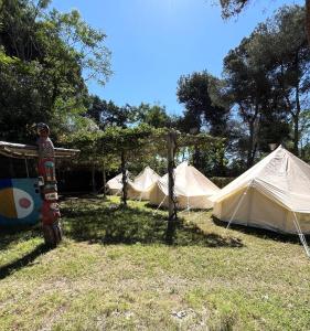 罗列特海岸Camping Santa Elena的一群在树丛中的帐篷