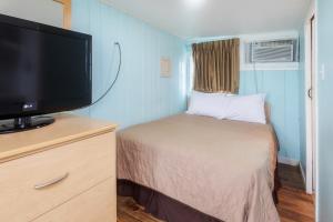 汉普顿玛格丽特汽车旅馆的一间小卧室,配有一张床和一台平面电视