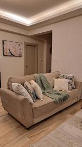 内罗毕LeR Homes的客厅配有带枕头的棕色沙发