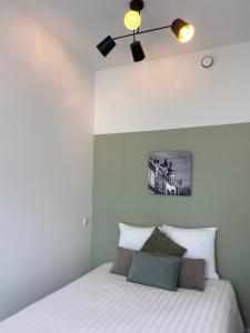马斯特里赫特Alex Maastricht的一间卧室配有一张带吊扇的床