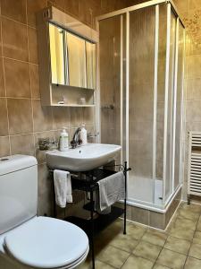 菲尔索巴尔迪酒店及餐厅的浴室配有卫生间、盥洗盆和淋浴。