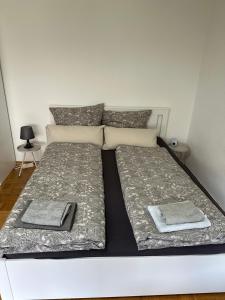 斯图加特Double Bed Apartment - Near Marienplatz的床上有2个枕头