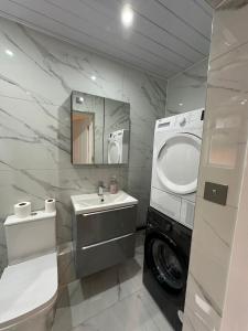 格林福德Luxury House的一间带洗衣机和洗衣机的浴室