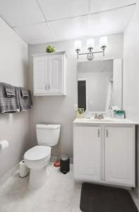纽黑文Crown New Haven Hotel At Yale的白色的浴室设有卫生间和水槽。