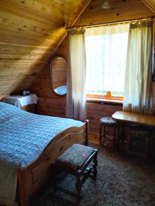 JałowoU Czesiuka的一间位于小屋内的卧室,配有一张床和一个窗户